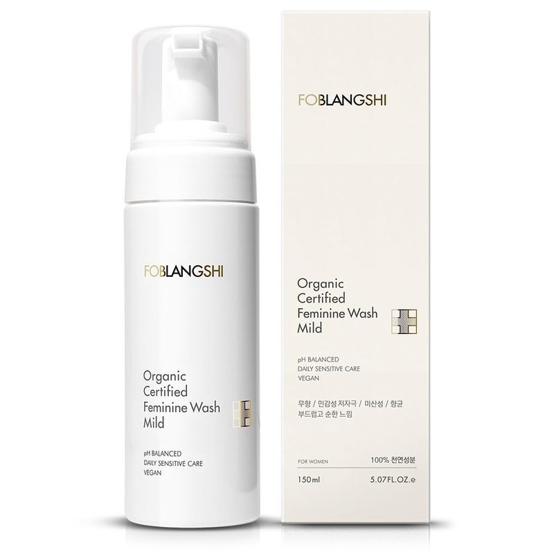 Foblangshi 100% Natural Ingredients Premium Organic Feminine Wash, pH Balanced, Fragrance Free Intimate Cleanser, Gentle Daily Foam with Probiotics for Sensitive Skin, Reduce Odor, Vegan, Korea No.1