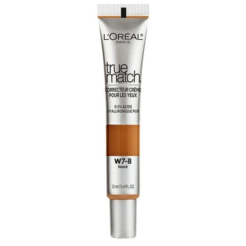 L’Oréal Paris True Match Eye Cream in a Concealer, 0.5% hyaluronic acid, Dark W7-8, 0.4 fl. oz.