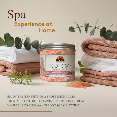 OKAY Foot Soak Detox Salt - Foot Soaking Salts for Dry Cracked Feet with Tea Tree Oil and Lavender Oil, Foot Bath, Pedicure Soak, Great for Men and Women, Athletes - 20 oz (Pack of 1)