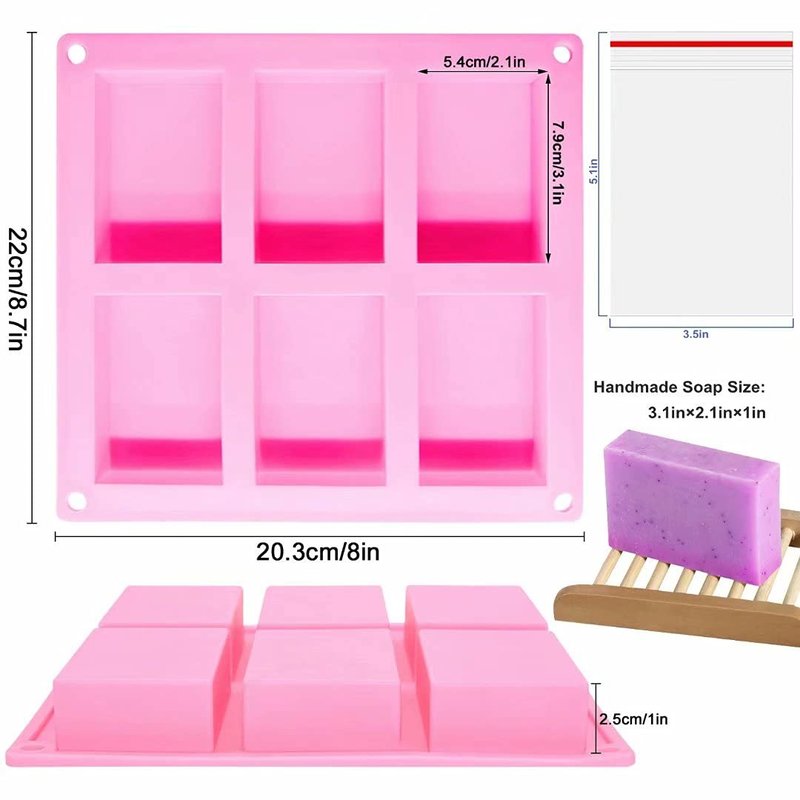 Bangp 4 Pack Silicone Soap Molds,Rectangle Soap Mold,6 Cavities Silicone Molds for Craft Soap Making,Chocolate, Cake Molds,with 100pcs 3.5x5 inches Bags