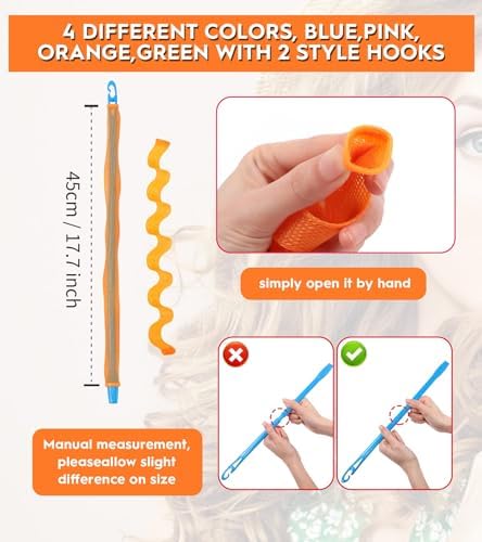 YEVYO 30 Pcs Heatless Hair Curlers Wave Curls Styling Kit with 2 Pcs Styling Hooks, No Heat Hair Curlers Heatless Wave Curlers for Women Girls Long Medium Short Hair (6 Colors, 45 cm/17.71 inch)
