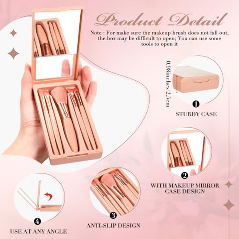 FoldTier 6 Sets Bridesmaid Proposal Gifts Mini Travel Makeup Brushes Bulk Bridesmaid Trip Bride Cosmetic Bag for Wedding Bridal Shower Bachelorette Party(Apricot Color)