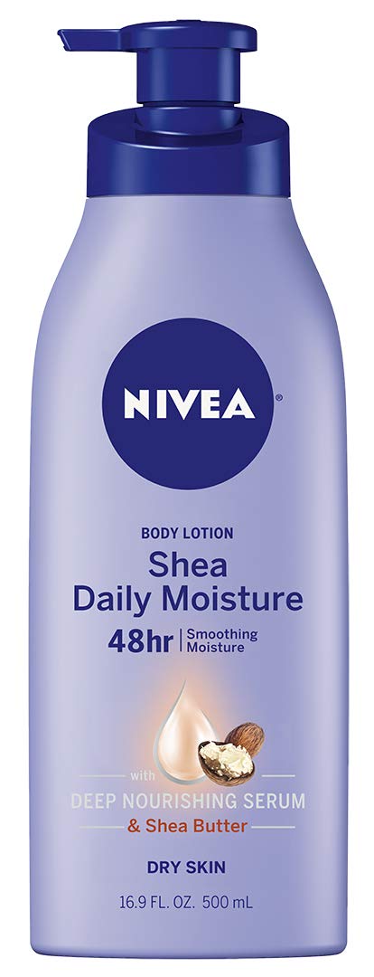 NIVEA Shea Nourish Body Lotion for Dry Skin with Hyaluronic Acid, Shea Butter and Deep Nourishing Serum, 48-Hour Body Moisturizer, 2.5 Fl Oz Bottle, Pack of 6