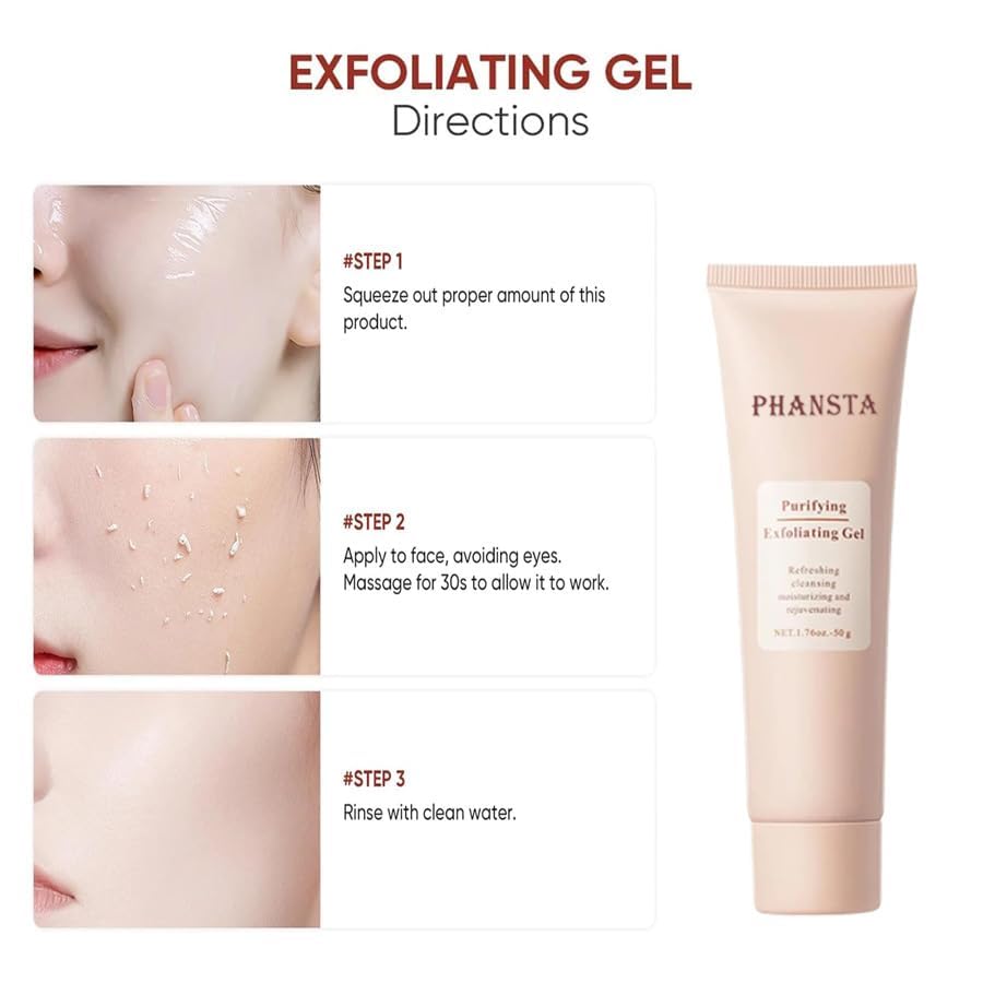 Phansta Exfoliating Gel, Exfoliating Gel Scrub for Face, Phansta Purifying Enzymes Exfoliating Gel,Moisturizing Exfoliating Scrub Gel for All Skin (3pcs)