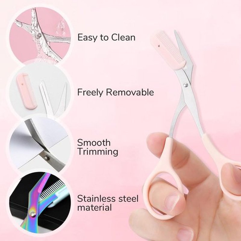 Eyebrow Trimmer Scissors for Women,Non-Slip Stainless Steel Eyebrow Scissors with Comb,2 in 1 Portable Professional Eyebrow Trimmer,Eyebrow Razor Makeup Tool (3 Pcs (Green))