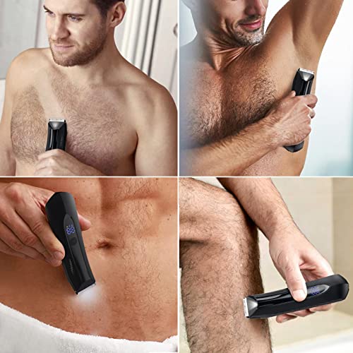 Body Hair Trimmer for Men Pubic Hair Trimmer - Wet/Dry Ball Trimmer with Ceramic Blade, Rechargeable Body Groomer for Men with Standing Recharge Dock, Cordless Groin Hair Trimmer for Men