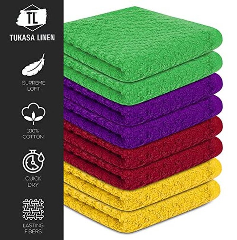 Tukasa Linens 16 Pack Cotton Washcloths for Body and Face, 12x12 Inches, Pack of 16, Multipurpose and Lightweight Wash Clothes for Face. Highly Absorbent - Travel and Bath Towel (Lime)