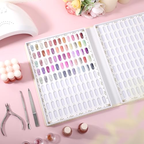 Segbeauty 216 Nail Colors Display Chart, Nail Polish Organizer Display Book with 240 False Nail Tips, Professional Nail Art Salon Supplies Nail Color Nail Gel Card Nail Sticks