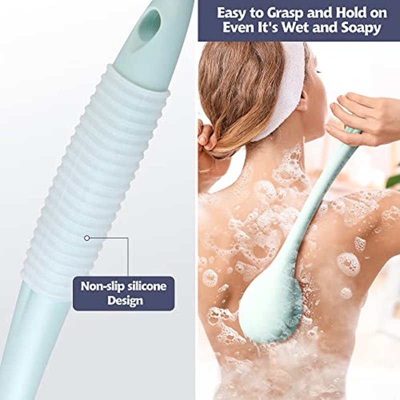 BEDELITE Back Bath Brush Long Handle for Shower - Soft Brush for Men & Women(16.4" Long), Skin Exfoliator for Bath Scrubber Body Brush(Blue)