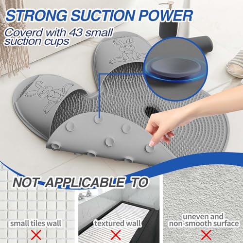 Manmihealth Extra-Large Shower Foot Scrubber Mat with Non-Slip Suction Cups, Rabbit-Shaped Silicone Foot Scrubber in Shower for Men & Women (Gray)