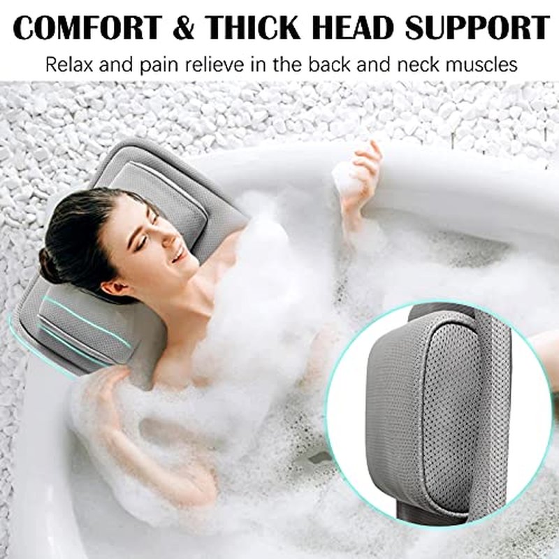 Full Body Bath Pillow for Bathtub, Non-Slip Bath Pillows for Tub, Spa Bathtub Pillow Cushion for Headrest Neck Shoulder and Back Rest Support,Relaxation Spa Accessories-50 x 15" (Grey)