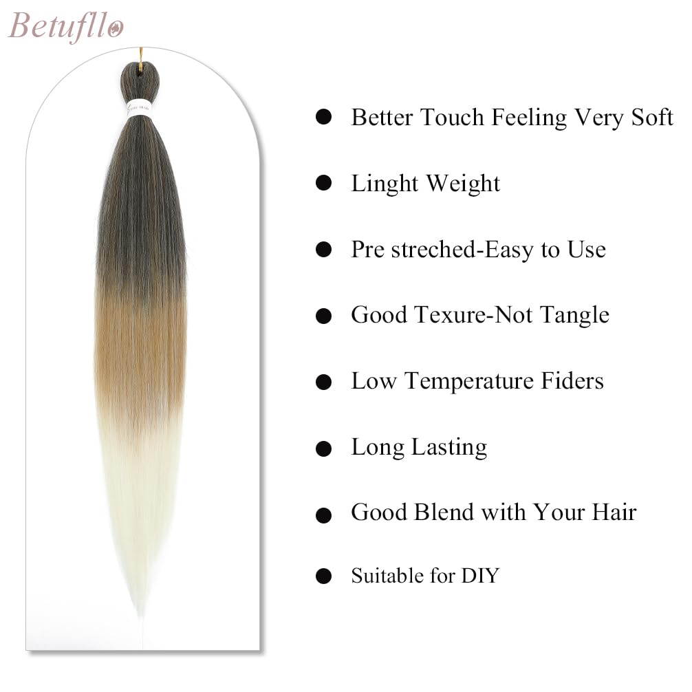 Braiding Hair Pre Stretched 6 Packs 26 Inch Three Tone Ombre Braiding Hair Yaki Texture Professional Synthetic Hair Extensions(26"1B/27/613)