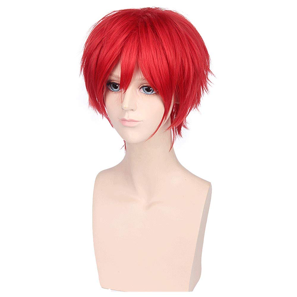 BERON 12" Short Straight Anime Cosplay Wig Bob Party Halloween Costume Dress Up Wig Cap Included (Red)