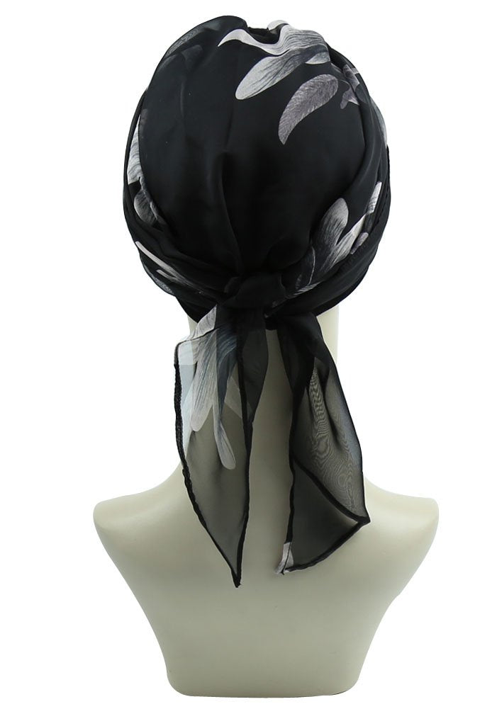 Chemo Caps for Women Light Weight Cancer Scarf Feminine Head Cover for Long Hair Girls White Flowers