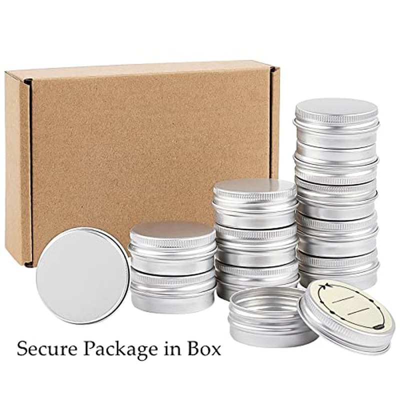 TUZAZO 24Pack 1/2 Oz Aluminum Tin Cans with Screw Lid and Labels, Refillable Travel Sized Cosmetic Containers Small Tins for Lip Balms, Salves, Lotion Bars, Candles