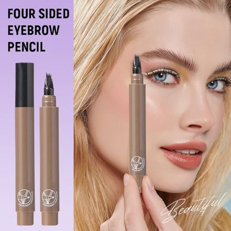 Microblading Eyebrow Pen, 2024 New Magic Eyebrow Pencil with 4 Fork Tip, Natural Brows Eyebrow Pen, Waterproof Fine Stroke Brow Pencil (Dark Brown)