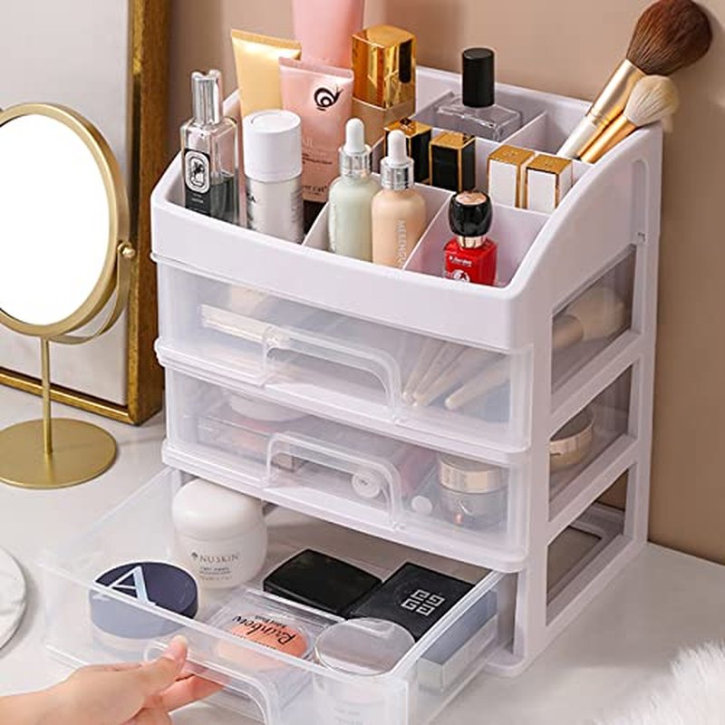 POFUOT skin care organizer,Makeup Desk Organizer With Drawers,Countertop Organizer for Cosmetics,Vanity brush with Holder for Lipstick, Brushes, Eyeshadow, and Desktop Finishing Dresser