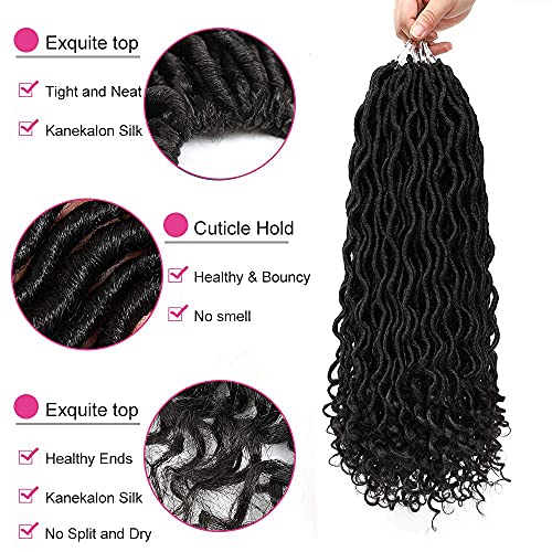 6Pcs/Lot Goddess Locs Crochet Hair 14 Inch Wavy Curly Faux Locs Crochet Braids Goddess Braids Crochet Hair Goddess Curly Faux Locs Crochet Hair Curly Braiding Hair with Culry End (14" 6 Packs, #1B)