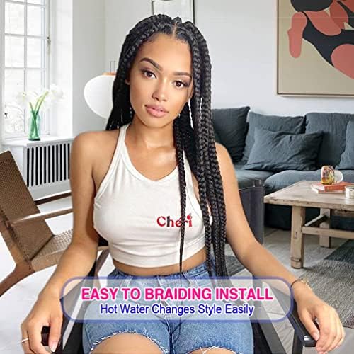 8 Pack Pre Stretched Braiding Hair - 36" 110G/Pack Premium Braiding Hair Pre Stretched Extensions, Professional Itch Free Hot Water Setting Yaki Texture Prestretched Braiding Hair (#1B)