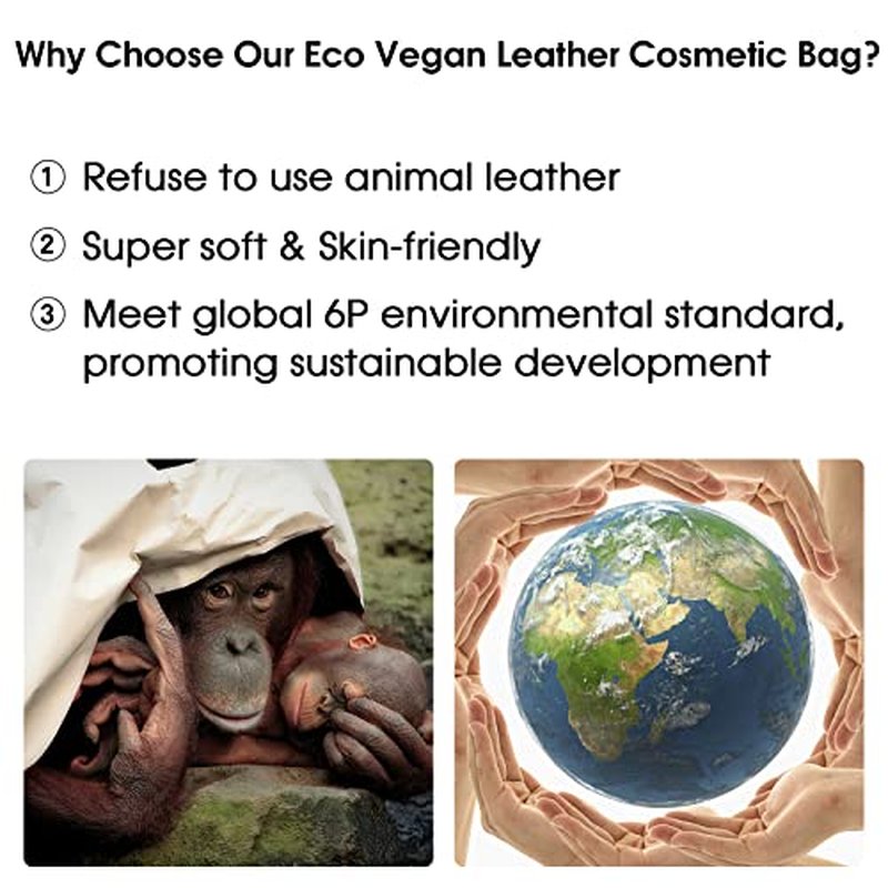 Wandering Nature Makeup Bag, Travel Make Up Organizer Cosmetic Brush Bags Case for Women in Vegan Leather, Beige(Patent Pending)