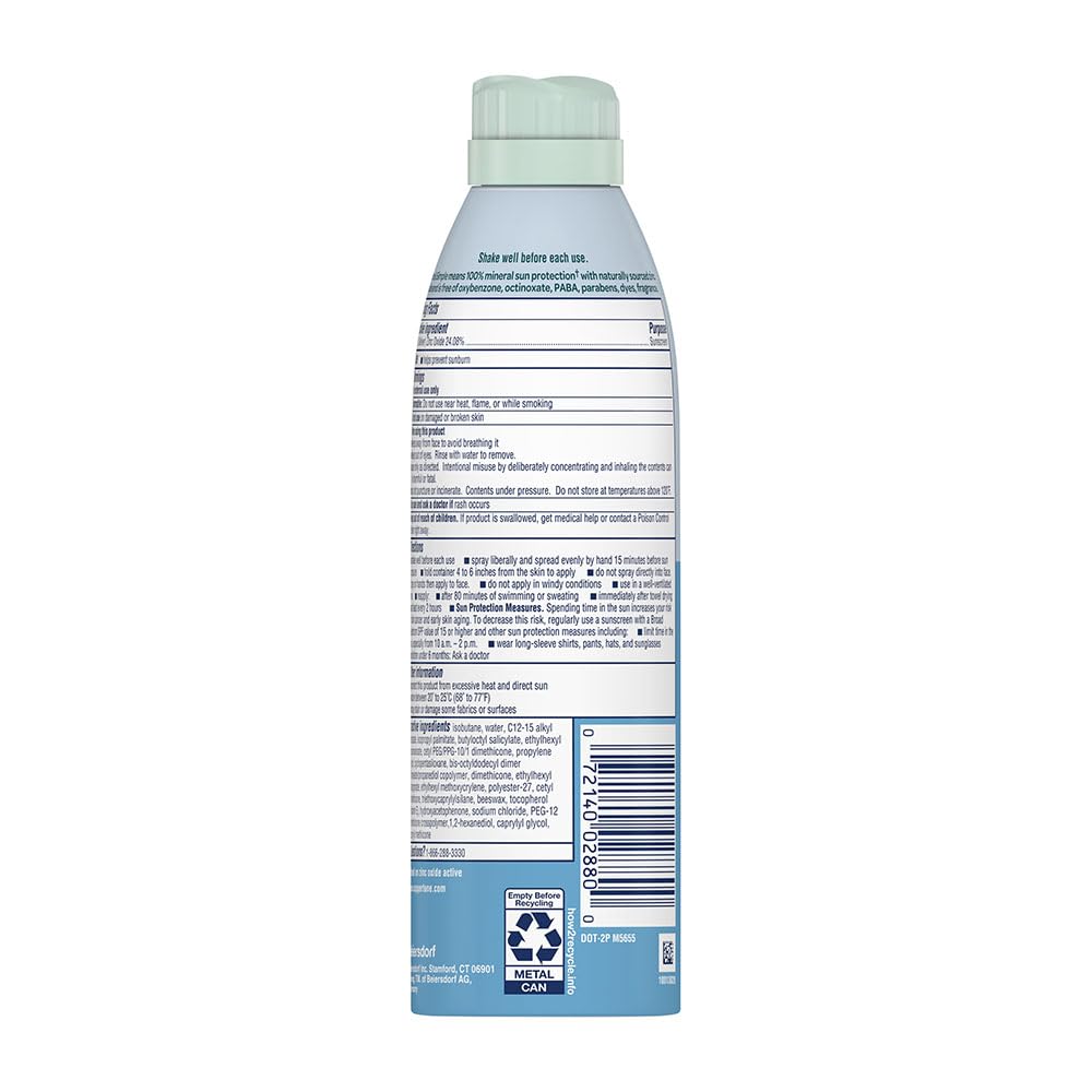 Coppertone Pure and Simple Zinc Oxide Mineral Sunscreen Spray SPF 50, Water Resistant Sunscreen for Sensitive Skin, Hypoallergenic and Fragrance Free, 5 Oz Can, Pack of 3