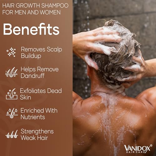 VANIDOX Carbonic Acid Shampoo for Men and Women with DHT Blockers - Made in USA - Stimulates Hair Growth, Scalp Exfoliator, Sulfate Free Shampoo with Biotin and Tea Tree Oil (16 Fl Oz)