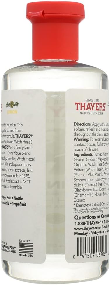 Thayers Witch Hazel Astringent with Aloe Vera Formula, Lemon, 12 Fluid Ounce (Pack of 2)