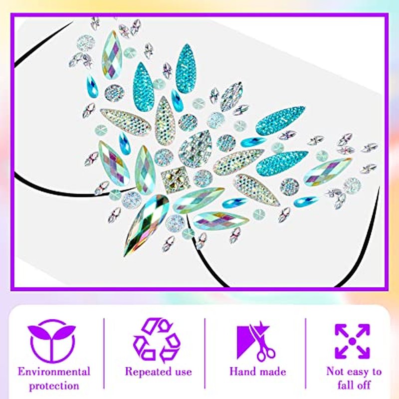 Leelosp 8 Set Halloween Jewels Tattoo Body Gems Rhinestone Sticker with 6 Boxes Chunky Holographic Face Hair Glitter Crystals Face Stickers Jewels for Rave Festival Makeup(Elegant Style)