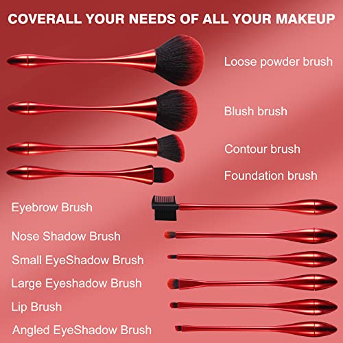 Makeup Brushes Set 10PCs Red Makeup Foundation Brush Advanced Foundation Blush Contour Foundation Concealer Eye Shadow Brush Makeup Set