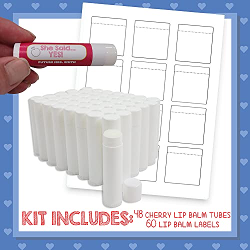 Nature's Bees - DIY Bulk Lip Balm Kit, Natural Cherry Flavor - 48 Blank Lip Balm Tubes w/ 60 Labels - Easy to Use - Customizable Templates - Beeswax, Cocoa Butter, Coconut Oil, Aloe - .15 oz (4.2g)