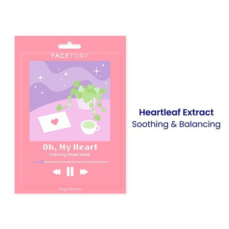 FACETORY K Beauty Face Mask Skin Care - CALMING Sheet Mask for ACNE-PRONE Skin with Heartleaf Extract | Calms Redness Smoothes Texture (10 Pack)
