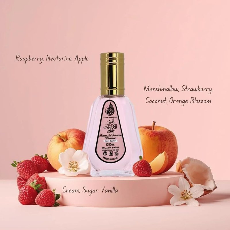Ard Al Zaafaran Pink Blush Shams Al Emarat Khususi, Marshmallow Blush Perfume For Women, Eau de Parfum Spray - 50 ML (1.69 OZ) Easy to Carry Travel Perfume, A Gift for Women wrapped in Pink Bottle