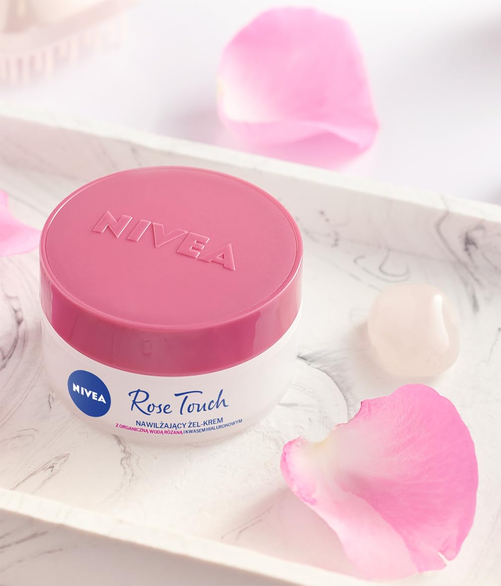NIVEA Rose Touch Moisturising Gel‑Cream with Organic Rose Water & Hyaluronic Acid – Lightweight 48‑Hour Hydration Gel for Soft, Smooth, Radiant Skin, 50 ml