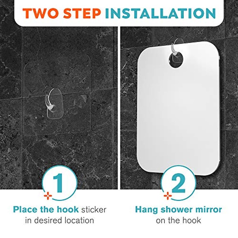 HONEYBULL Small 4x6in Wall Mount Home Mirror - Fogless Shower Shaving, Anti Fog, Razor Holder, Bathroom Accessories, Plastic, White, Travel