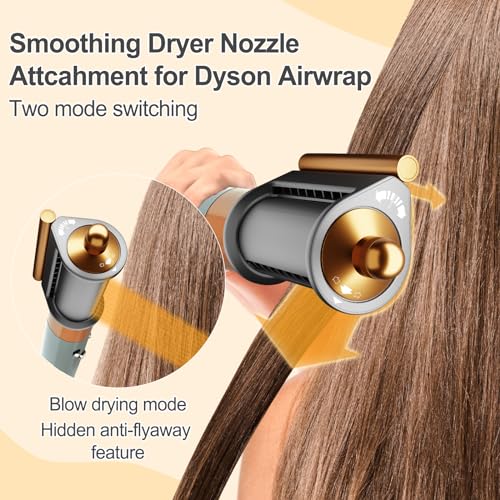 AFDD Round Volumizing Brush and Anti-Flight Flyaway Attachment for Dyson Airwrap Styler HS01/HS05, Hair Smoothing Drying Volumizer Styling Kit Attachment Compatible with Airwrap(Gold)