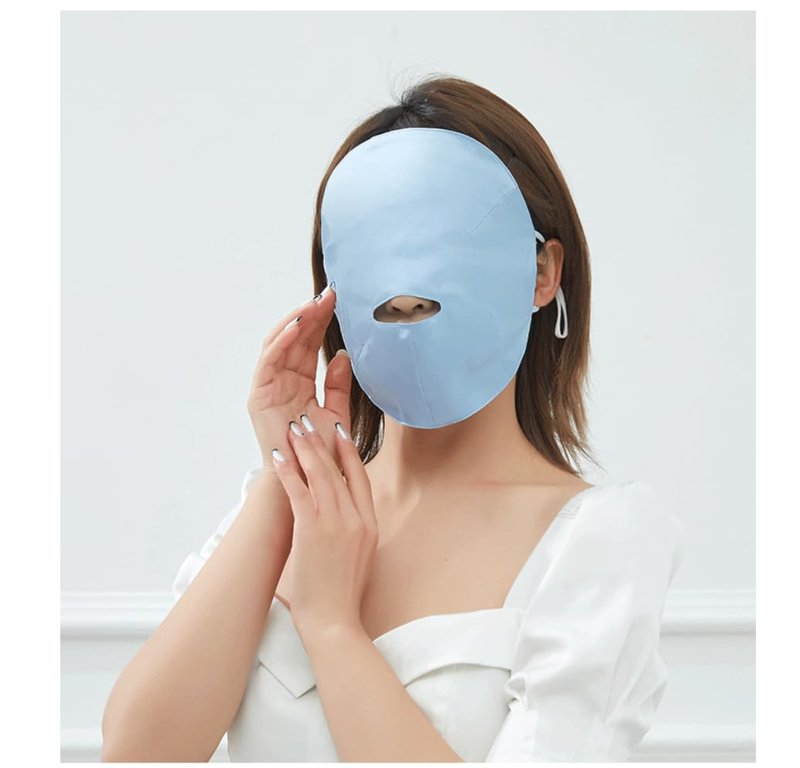 100% Silk Full Face Sleep Mask Double-Layer Silk Fabric Skin Care Lightweight 19 Momme Sun-Proof Sleeping Masks with Ear Hanging Elastic Strap for Women Men (Blue)
