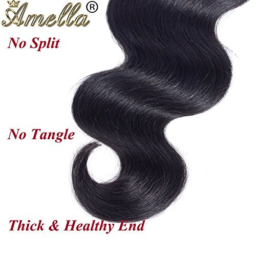 Amella Hair 8A Brazilian Body Wave Virgin Hair 3 Bundles 18 18 18inch 100% Unprocessed Virgin Human Hair Weave Bundles Natural Black Remy Hair