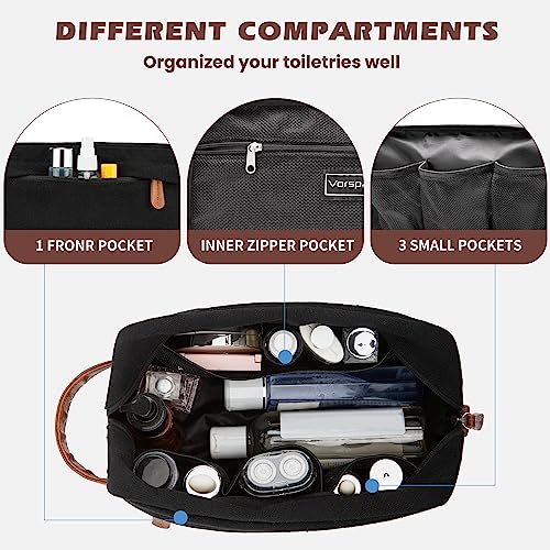 Vorspack Large Toiletry Bag Hanging Dopp Kit for Men Water Resistant Canvas Shaving Bag with Large Capacity for Travel- Black