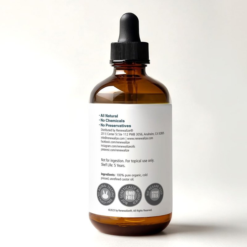 Renewalize ORGANIC CASTOR OIL FACE MOISTURIZER - Cold Pressed - All Natural Skincare treatment - For use with the Oil Cleansing Method on Face and Skin - 4 fl oz