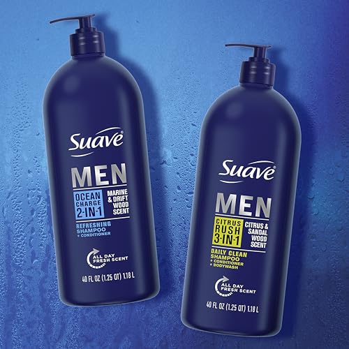 Suave Shampoo Conditioner Bodywash Men 3 in 1 Citrus & Sandal Wood to Cleanse and Nourish Hair and Skin, 40 oz Pack of 3