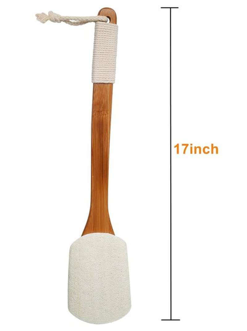 Leotruny 100% Natural Exfoliating Loofah with Long Wooden Handle Shower Back Brush (Off-White (2 Pack))