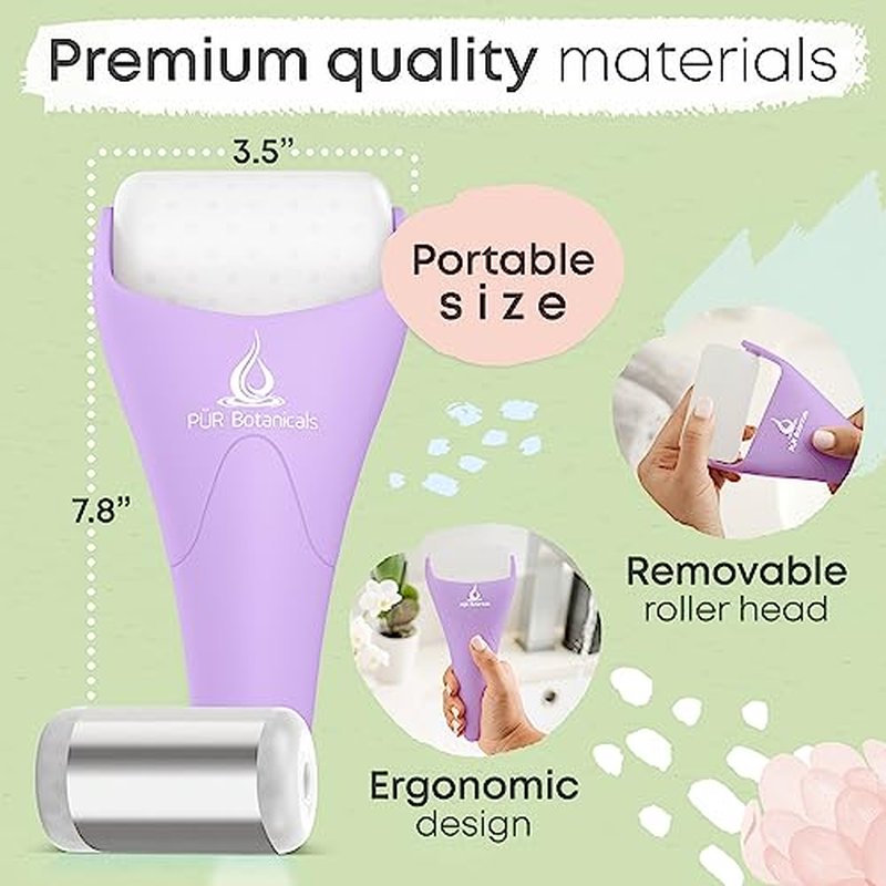 PUR Botanicals - Amethyst 2-in-1 Set Cryotherapy Ice Roller for Face Wrinkles Massager - Skin Care Tool for Puffiness - Cooling Ice Facial Eye Skin Roller - Reduce Puffiness and Relief Migraine Pain