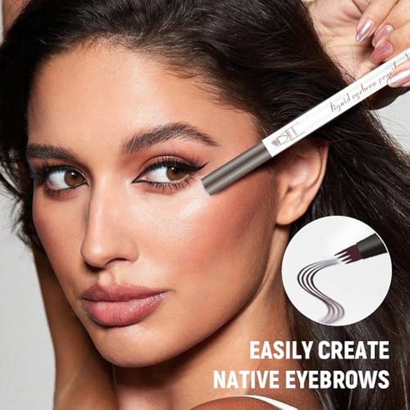 New Microblading Eyebrow Pen,3D Waterproof Eyebrow Pencil,2PCS Eyebrow Tattoo Pencil 4 Fork Tip Natural Fine Stroke Eyebrow Pen,Eye Brown Makeup Long-Lasting Magic Eyebrow Pen (Dark Brown)