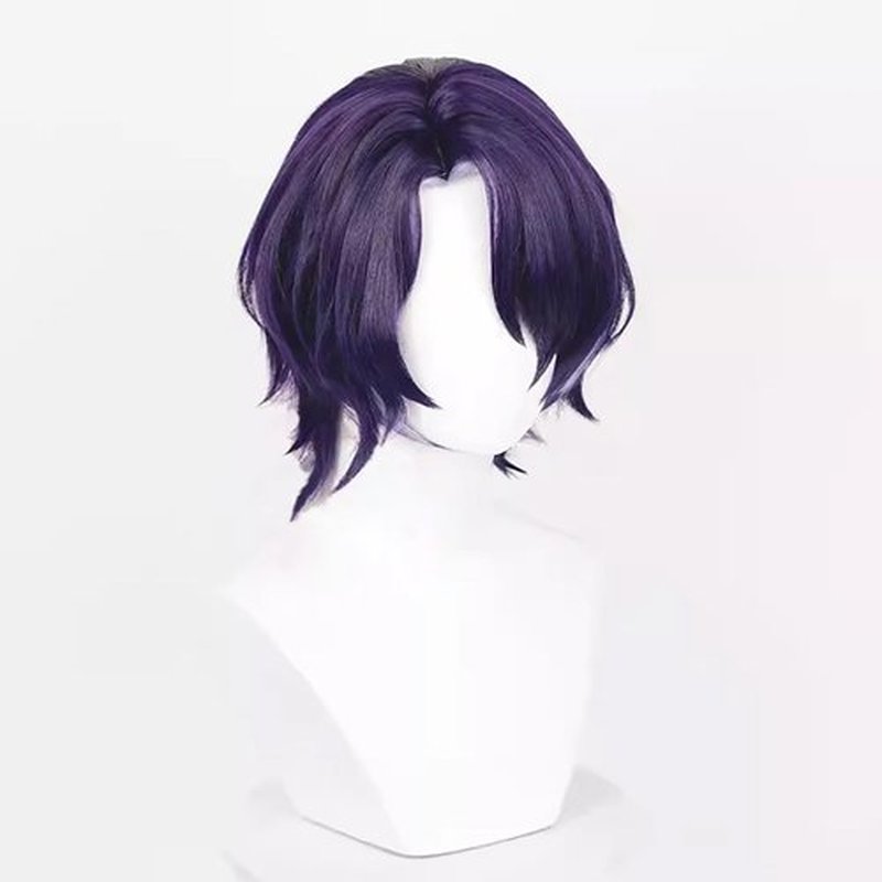 Gorgewg for Starail Star Rail Dr. Ratio Cosplay Wig HSR 33cm Short Purple Side Part Layered Roleplay Costume Wigs Synthetic Hair Men