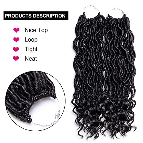 6Pcs/Lot Goddess Locs Crochet Hair 14 Inch Wavy Curly Faux Locs Crochet Braids Goddess Braids Crochet Hair Goddess Curly Faux Locs Crochet Hair Curly Braiding Hair with Culry End (14" 6 Packs, #1B)