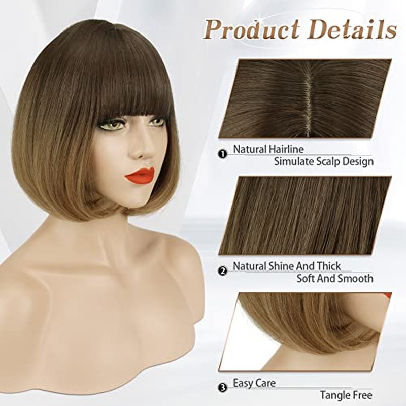 SOFEIYAN Short Straight Bob Wigs with Bangs 11 inch Synthetic Daily Party Cosplay Hair Wig for Black Women, Grey