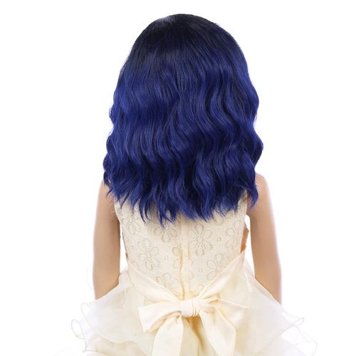 PATTNIUM Kids Child Wig Black Blue Wig Short Wavy Wig Dark Blue Wig for Kids Cosplay Costume Synthetic Hair Blue Wig (Black Ombre Blue)