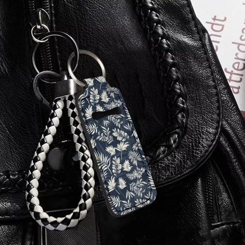 SEANATIVE Tropical Leaf Lipstick Lip Gloss Lip Balm Chapstick Holder Keychain Lipstick Tube Holder Clip-on Lip Gloss Travel Storage Accessories for Women