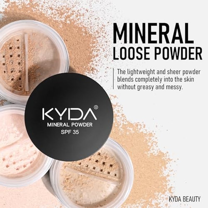 KYDA Mineral Setting Powder, SPF 35 Translucent Shimmer Mineral Loose Powder, Sheer Coverage, Weightless Oil Free Setting Powder, Blurring Finishing Powder, Extend Base Makeup, Veil Translucent