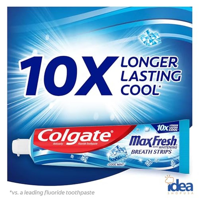 Max Fresh Toothpaste with Mini Breath Strips, Cool Mint - 3 Large Tubes of 7.3 oz (Total 21.9 oz) Fights Cavities, Whitens Teeth, Long-Lasting Freshness Bonus Idea Shop USA Toothpaste Squeezer